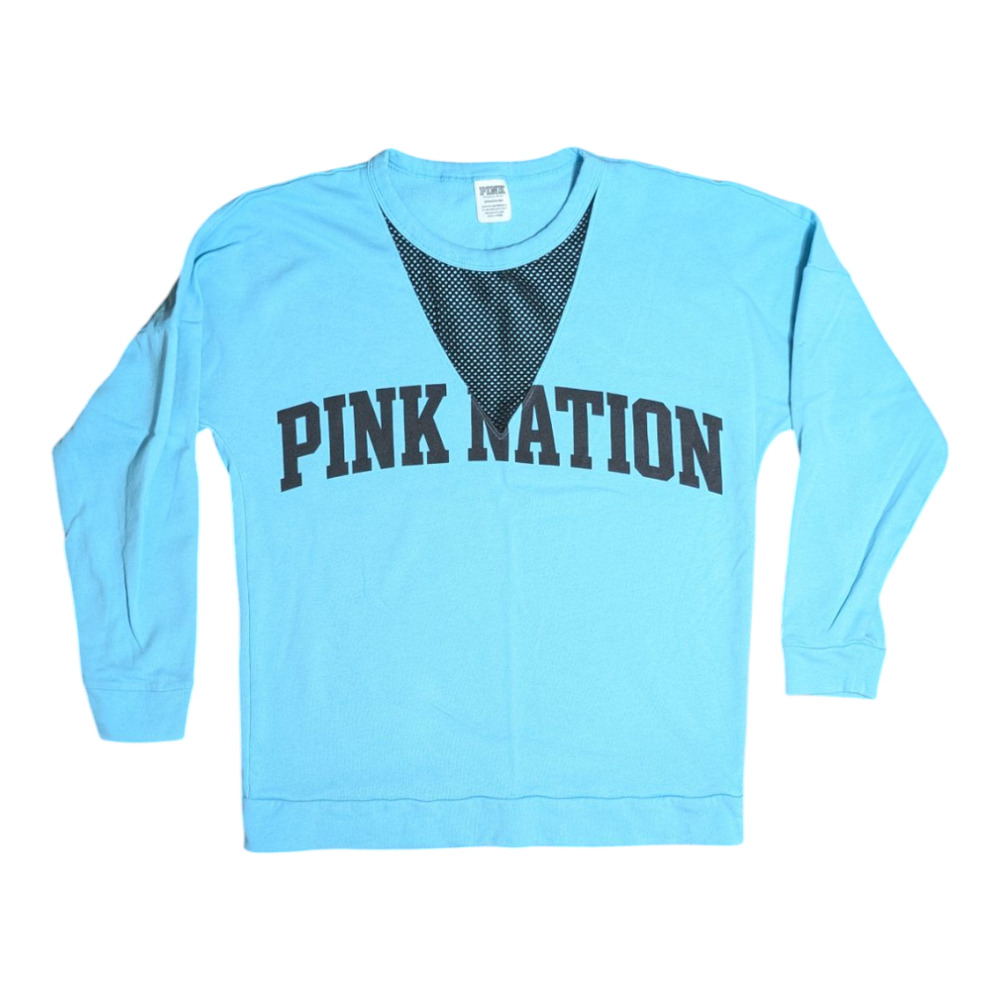 Victoria's Secret - Pink Fleece Mesh V Neck Cutout Sweatshirt - Blue -Small GUC